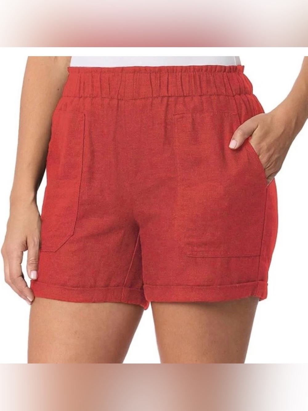 Briggs Women's Red Elastic-Waist Casual Shorts Size S Small